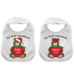 "My First Christmas" Heart Bear Bib in White/Red