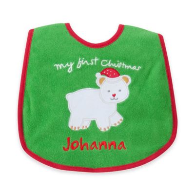 &quot;My First Christmas&quot; Polar Bear Bib in Green/Red