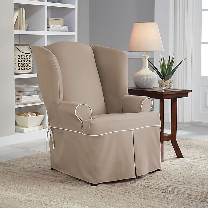 Perfect Fit Classic Twill Wingback Chair Slipcover Bed Bath