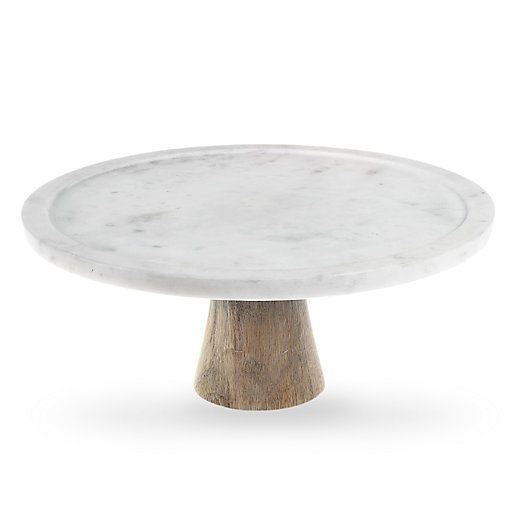 Alternate image 1 for Artisanal Kitchen Supply® White Marble and Wood Cake Stand