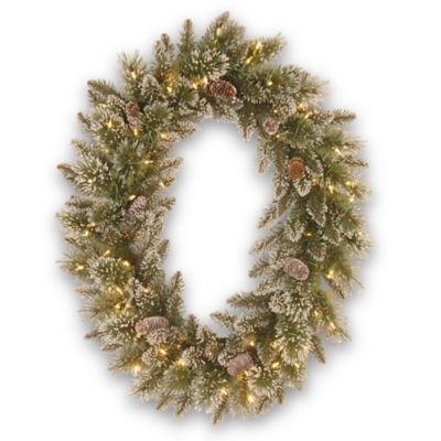 National Tree Company 30-Inch Pre-Lit Glittery Bristle Pine Oval Wreath with LED Lights