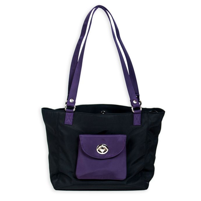 Sacs Collection Tote with Detachable Sidekick Chain Purse in Black/Eggplant | Bed Bath & Beyond