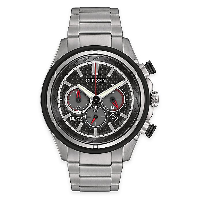 Citizen Eco-Drive Men's 46mm Chronograph Watch in Silver-Tone Titanium with Black Dial | Bed