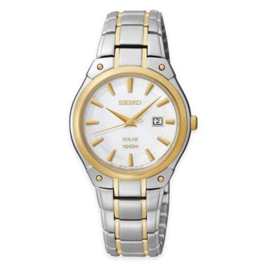 Seiko Solar Ladies' Dress Watch in Two-Tone Stainless Steel with White Dial and  Calendar Date | Bed Bath & Beyond