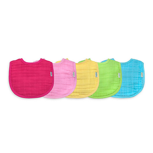 Alternate image 1 for green sprouts® 5-pack Organic Cotton Muslin Bibs in Girls Pink Set