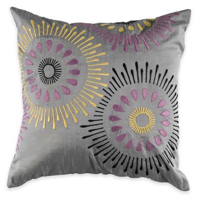 Rizzy Home Applique And Embroidered Square Throw Pillow In Silver