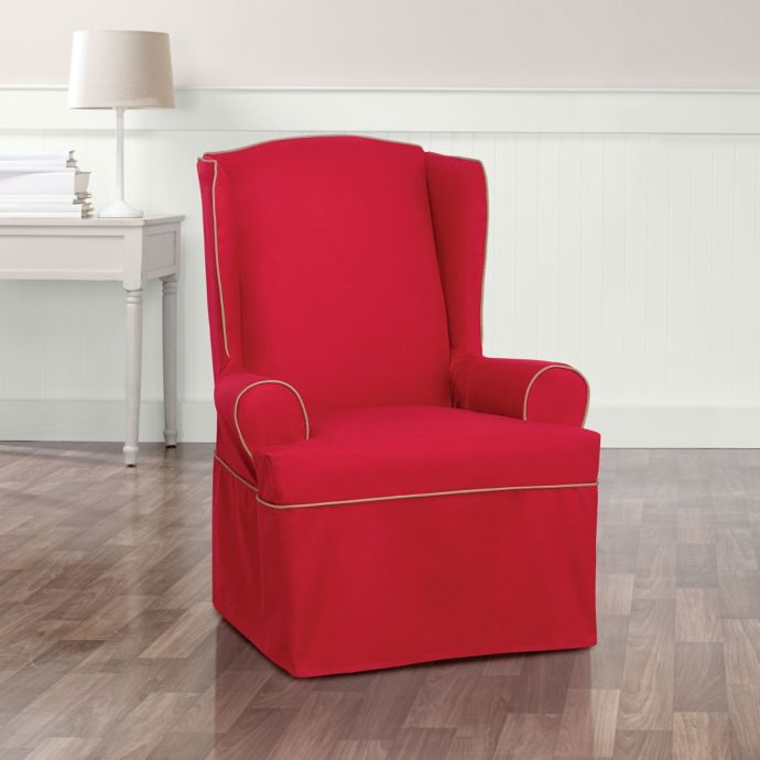 Sure Fit Monaco Wing Chair Slipcover In Red Khaki Bed Bath Beyond