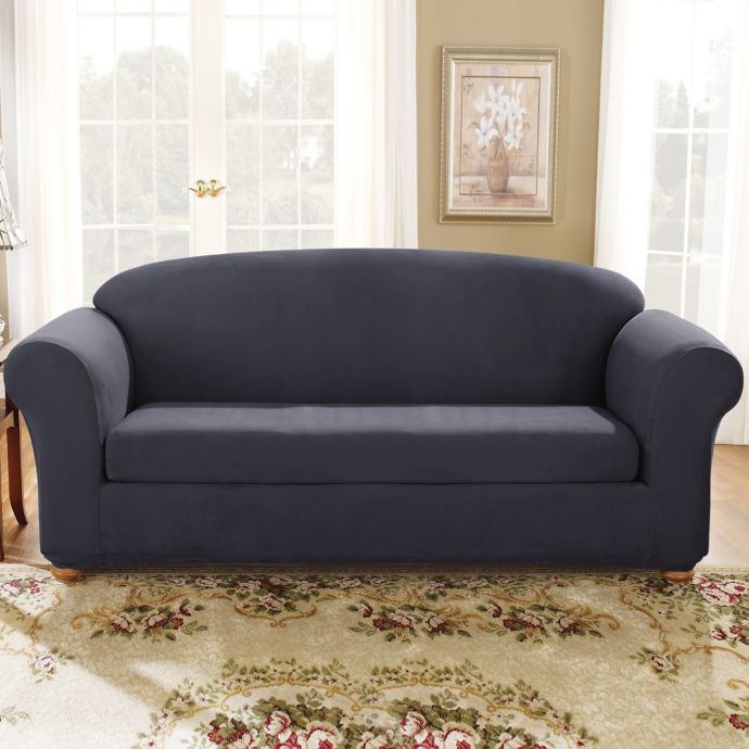 Sure Fit Stretch Suede Bench Seat Sofa Slipcover In Storm