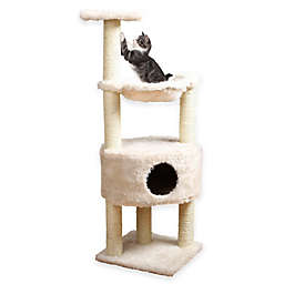 Baza Grande Cat Tower with Hideaway and Pedestal in Creme