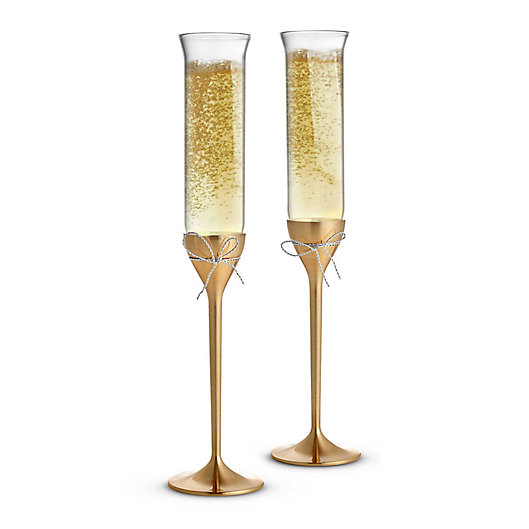 Alternate image 1 for Vera Wang Wedgwood® Love Knots Gold Toasting Flutes (Set of 2)
