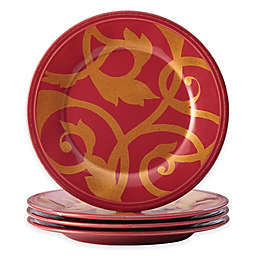Rachael Ray™ Gold Scroll Salad Plates in Cranberry (Set of 4)