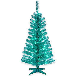 National Tree Company 4-Foot Tinsel Christmas Tree with Clear Lights in Silver