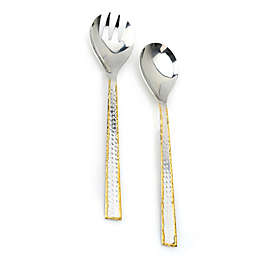 Classic Touch Hammered Salad Servers in Stainless Steel/Gold