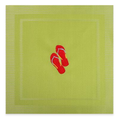 Embroidered Flip Flop Placemat in Lime