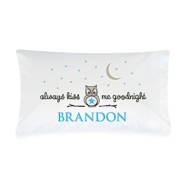 &quot;Always Kiss Me Goodnight&quot; Pillowcase in Grey/Blue. View a larger version of this product image.