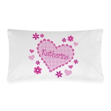 Little Sweetheart Cotton Pillowcase in White/Pink. View a larger version of this product image.