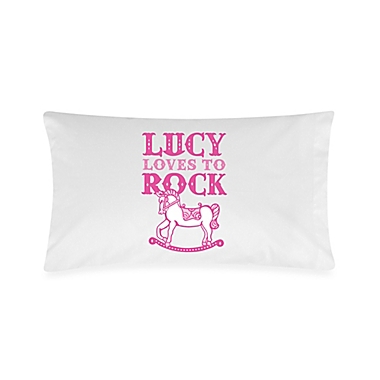 &quot;Loves to Rock&quot; Rocking Horse Pillowcase in White/Pink. View a larger version of this product image.