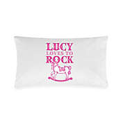 &quot;Loves to Rock&quot; Rocking Horse Pillowcase in White/Pink