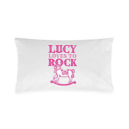"Loves to Rock" Rocking Horse Pillowcase in White/Pink