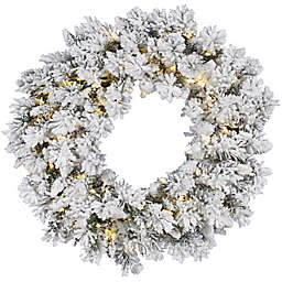 Vickerman Snow Ridge 36-Inch Pre-Lit Flocked Wreath with Warm White LED Lights