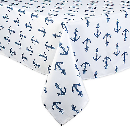 Anchors Print Round Indoor Outdoor, Navy Blue And White Round Tablecloth