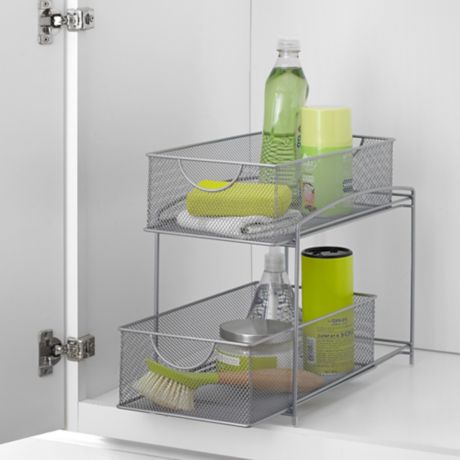 Org Mesh 2 Tier Sliding Cabinet Basket In Silver Bed Bath Beyond