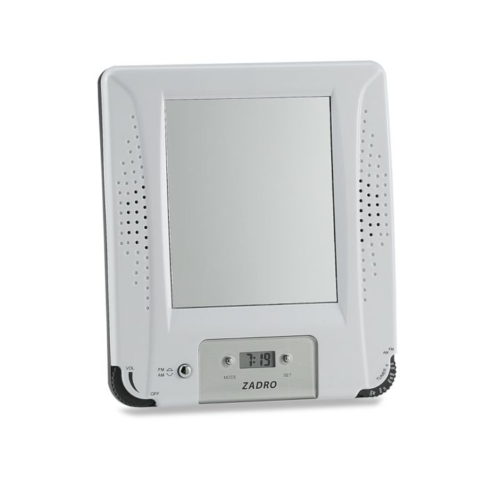 AM/FM Shower Radio with Fog Free Mirror and Digital Clock Bed Bath