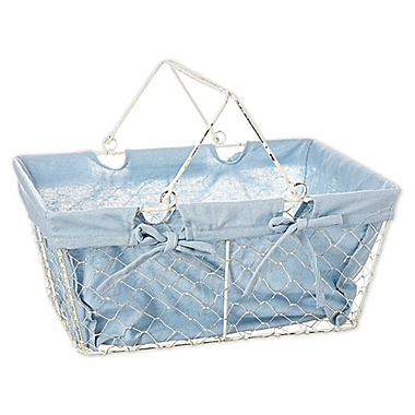 Design Imports Farmhouse Chicken Wire Egg Basket in Blue Denim. View a larger version of this product image.