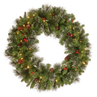 National Tree Company 30-Inch Crestwood Spruce Christmas Wreath with Warm LED Lights