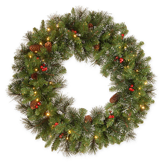 Alternate image 1 for National Tree Company Crestwood Spruce Christmas Wreath with Warm LED Lights