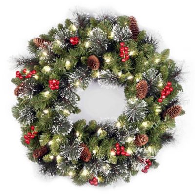 National Tree Company 24-Inch Crestwood Spruce Christmas Wreath with Warm LED Lights