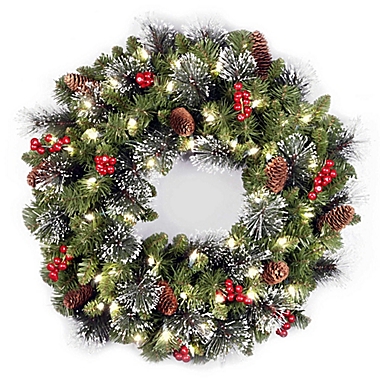 National Tree Company 24-Inch Crestwood Spruce Pre-Lit Christmas Wreath with Warm LED Lights. View a larger version of this product image.