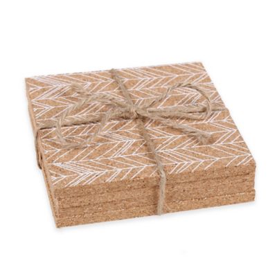Thirstystone® Feathered Chevron Cork Coasters in White (Set of 4)