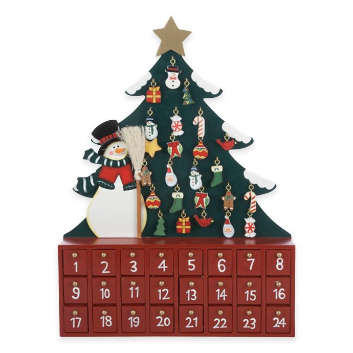 Kurt Adler Wooden Snowman With Christmas Tree Advent Calendar