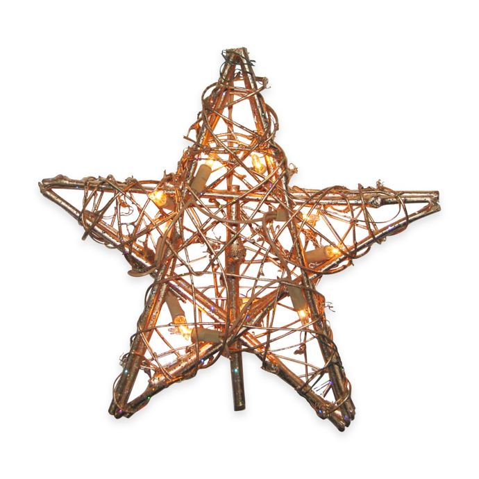 Kurt Adler 12-Inch 10-Light Rattan Gold Star Tree Topper ...