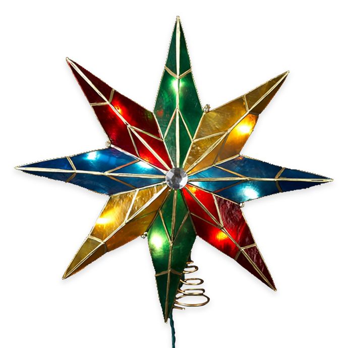 Kurt Adler 14-Inch Capiz 8-Point Multicolor Lit Star Tree Topper | Bed ...