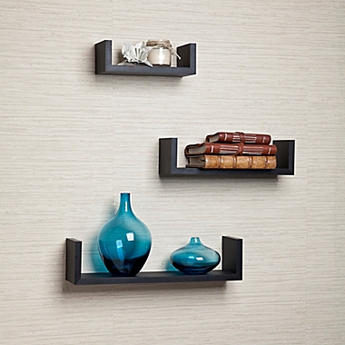 Danya B&trade; Floating U laminated Shelves in Black (Set of 3). View a larger version of this product image.