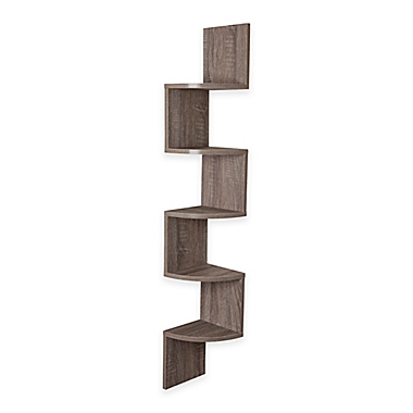 Danya B&trade; Rustic Weathered Corner Zigzag Shelf in Oak. View a larger version of this product image.
