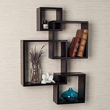 White Intersecting 4 Square Floating Shelf Wall Mounted Home Furniture Decor New 