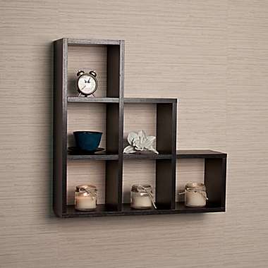 Danya B&trade; Stepped 6 Cubby Decorative Shelf in Laminated Black. View a larger version of this product image.