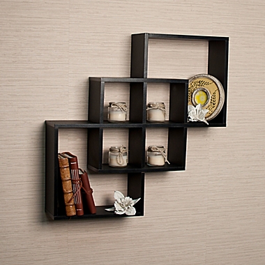 Danya B&trade; Intersecting Squares Wall Shelf in Laminated Black. View a larger version of this product image.