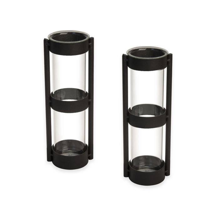 Danya B Metal Stand Glass Cylinder Vases Set Of 2 Bed Bath