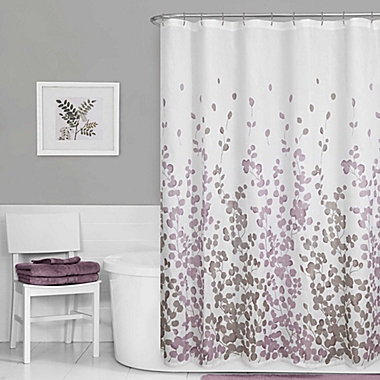 Maytex Leaf Print Fabric Shower Curtain in Purple. View a larger version of this product image.