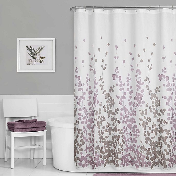 Maytex Leaf Print Fabric Shower Curtain, Purple And Sage Green Shower Curtain