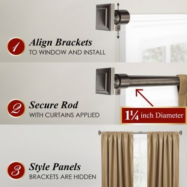 Maytex Premium Smart 48-Inch to 120-Inch Adjustable Single Curtain Rod Set in Graphite. View a larger version of this product image.