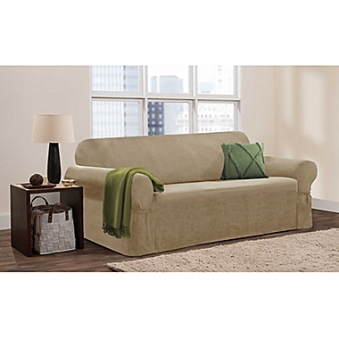 Zenna Home Smart Fit Stretch Suede Sofa Slipcover in Tan. View a larger version of this product image.