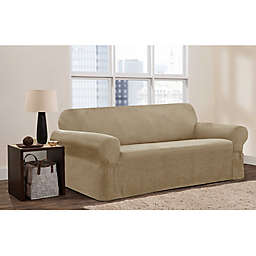 Zenna Home Smart Fit Stretch Suede Sofa Slipcover in Tan