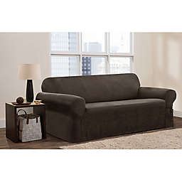 Zenna Home Smart Fit Stretch Suede Sofa Slipcover in Chocolate