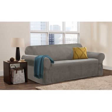 Zenna Home Smart Fit Stretch Suede Sofa Slipcover in Grey. View a larger version of this product image.