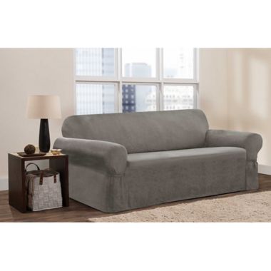 Zenna Home Smart Fit Stretch Suede Sofa Slipcover in Grey. View a larger version of this product image.
